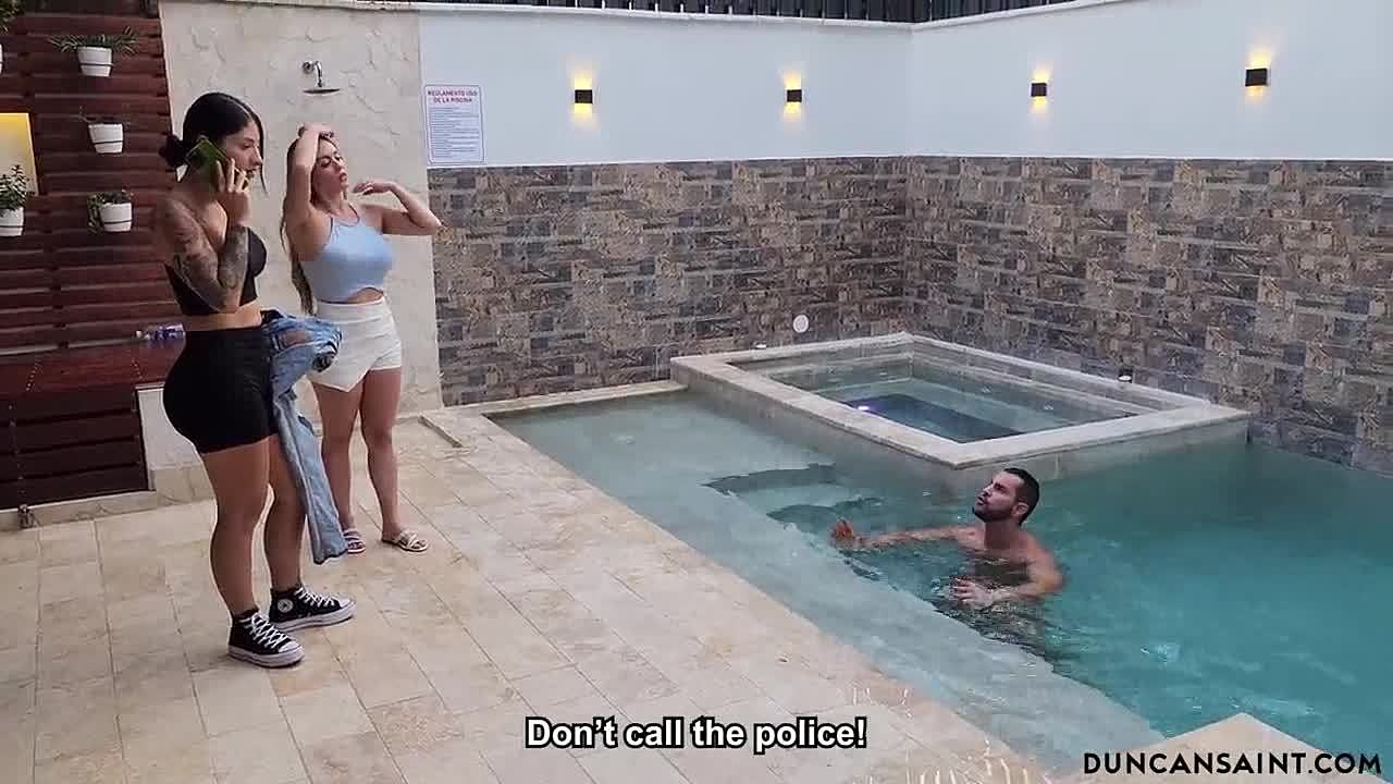 Sneaking into the neighbors pool porn video